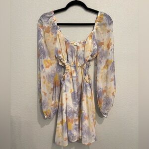 Privy Floral Cottagecore Mini Dress Puff Sleeve Pastel Romantic Small